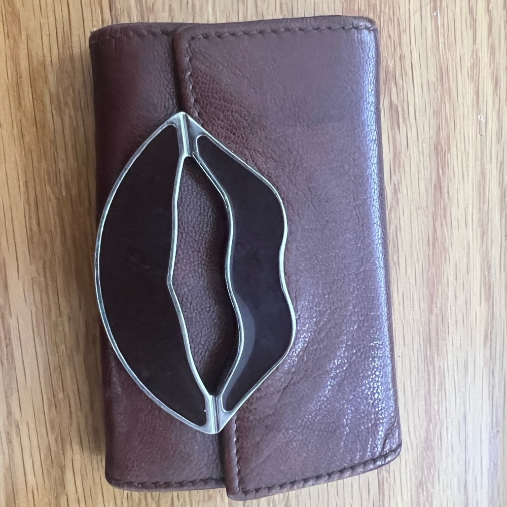 Yves Saint Laurent Brown Leather Key & Card Holder with Lip Motif Hardware